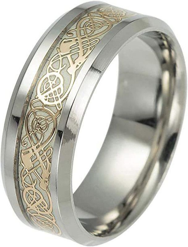 Glow In The Dark Dragon Texture Silver Ring Polishing Stainless Steel Titanium Plated Ring