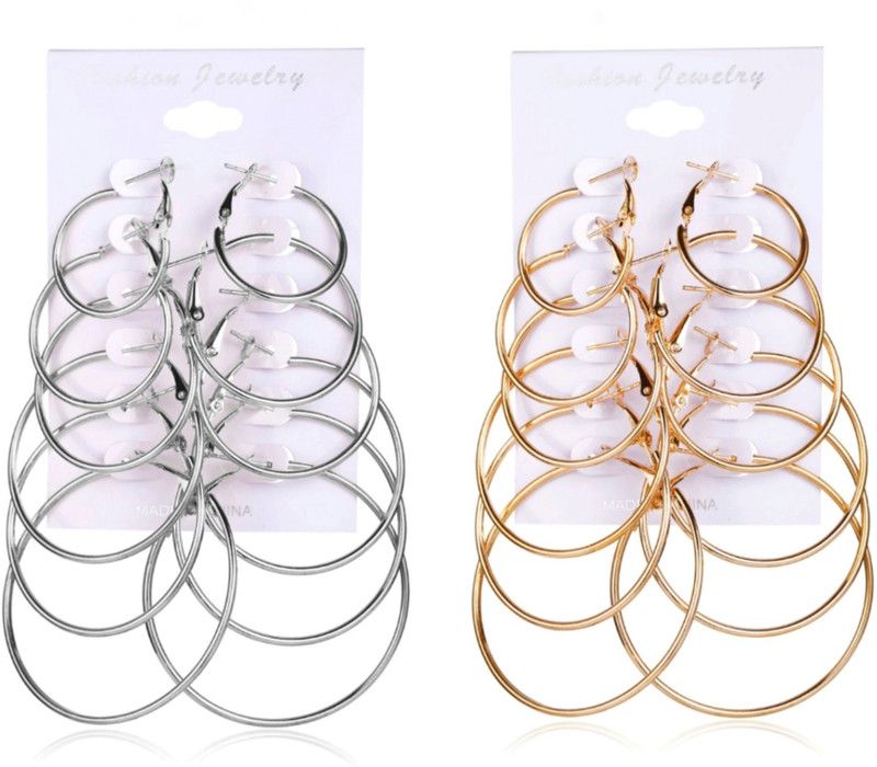 Latest Silver & Gold Hoop Earrings combo Set Jewelry for Women Girls Metal Earring Set