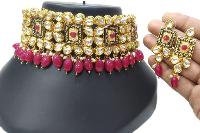 Stone Platinum Pink Jewel Set  (Pack of 1)