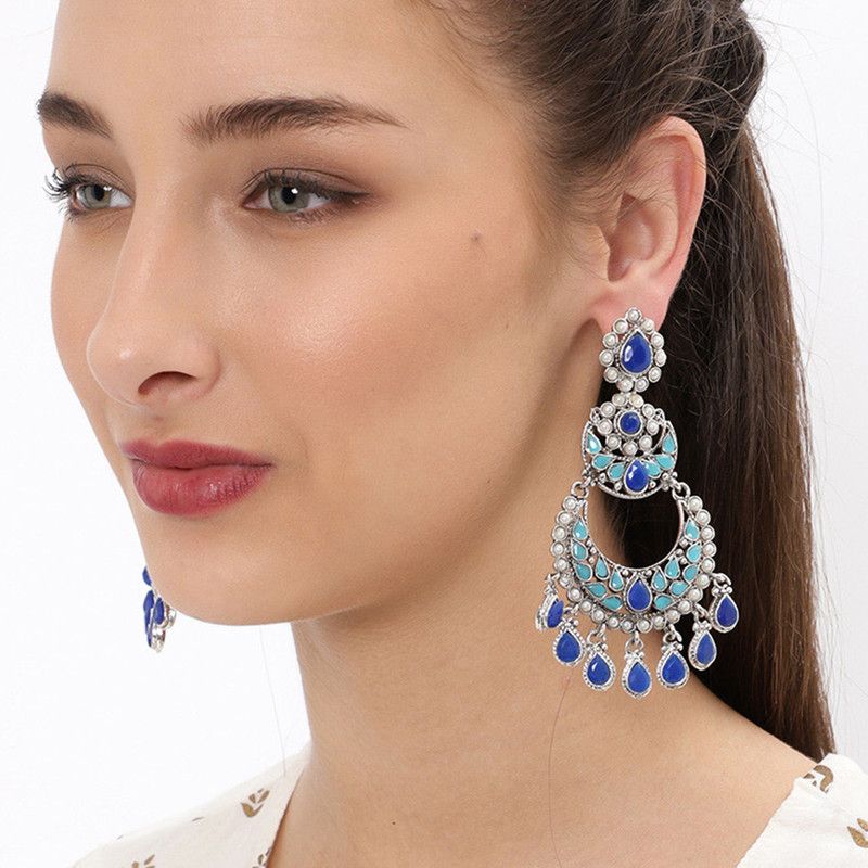 Charming Oxidised Plated Chandbali Earring for Women Pearl Alloy Chandbali Earring