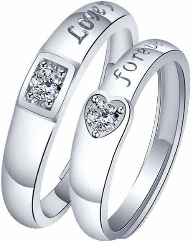 Adjustable Silver Plated Couple Rings for lover’s valentine gift & New Year Gift Alloy Cubic Zirconia Silver Plated Ring Set