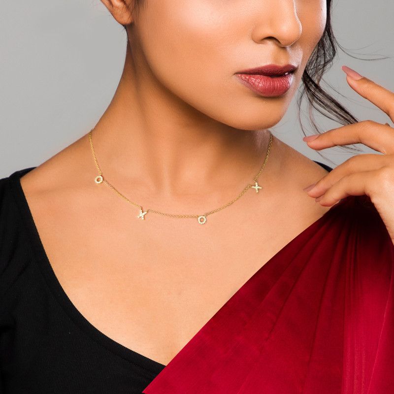 Silver Golden XOXO Necklace for Women And Girls Rhodium Zircon Sterling Silver