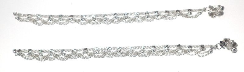 anagha Traditional Ethnic Fancy White Metal Alloy Plain Ghungroo Painjan/ Payal/Anklets Metal Anklet  (Pack of 2)