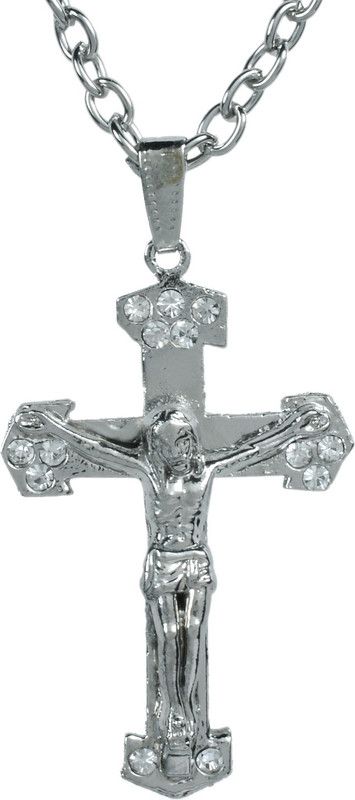 Stainless Steel CZ Studded Jesus Christ Crucifix Cross locket Christian jewellery chain Pendant Necklace,for Men and Women Silver Cubic Zirconia Brass Pendant