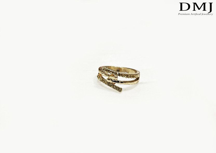 Gold Look Finely Detailed Crystal Studded Handmade Finger Ring For Women & Girls Brass Crystal Gold Plated Ring