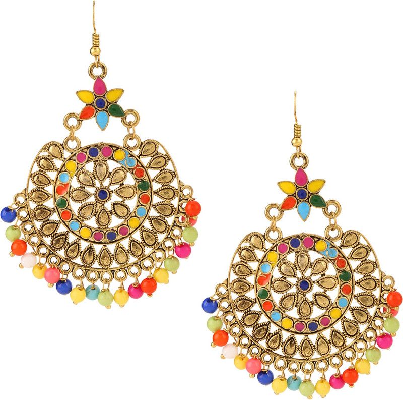 Pourni exclusive Multi colour Afghani Tribal Dangler Hook Earrings for Women -AFER03 Cubic Zirconia Alloy Drops & Danglers