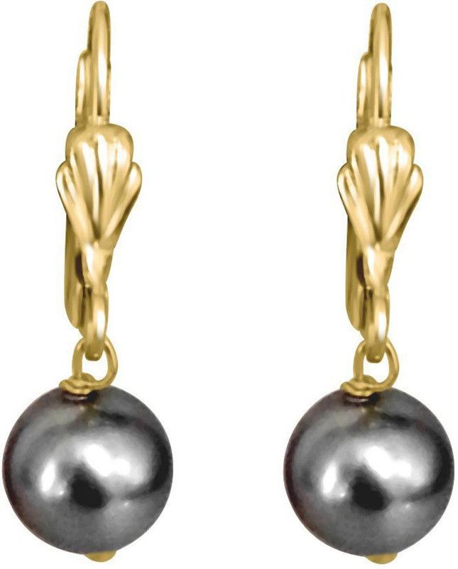 Grey Danglings - Gold Plated Grey Shell Pearl and Flower Shaped Wire Dangle and Drop Earrings for Women Metal Drops & Danglers