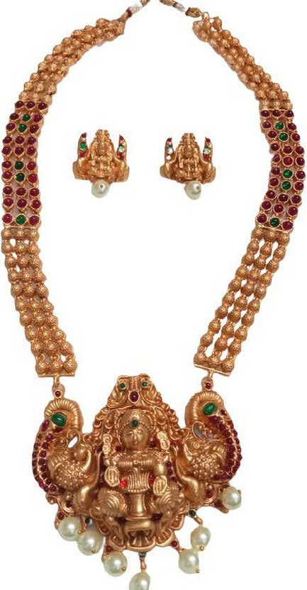 Copper Gold-plated Maroon, Green Jewel Set  (Pack of 1)
