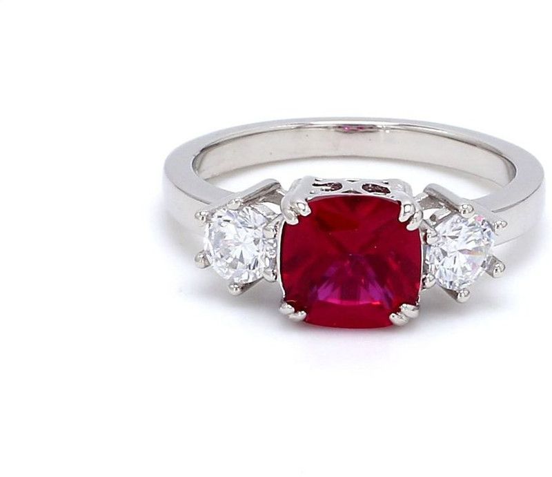 Ornate Jewels - 925 Sterling Silver American Diamond Meghan Markle Design Ruby Ring For Womens Size - 12. Sterling Silver Ruby Rhodium Plated Ring