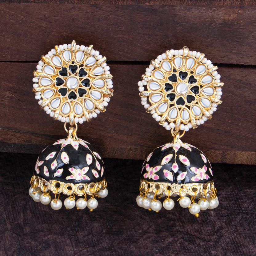 Glimmery Floral Gold Plated Jumaki Earring For Women Pearl Metal Jhumki Earring