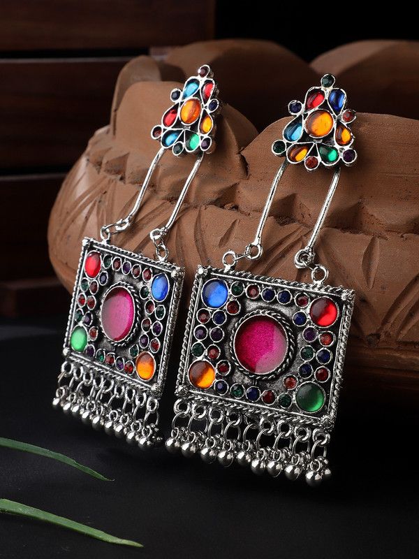 Oxidized Silver Color Multistone Earrings Set Alloy Earring Set