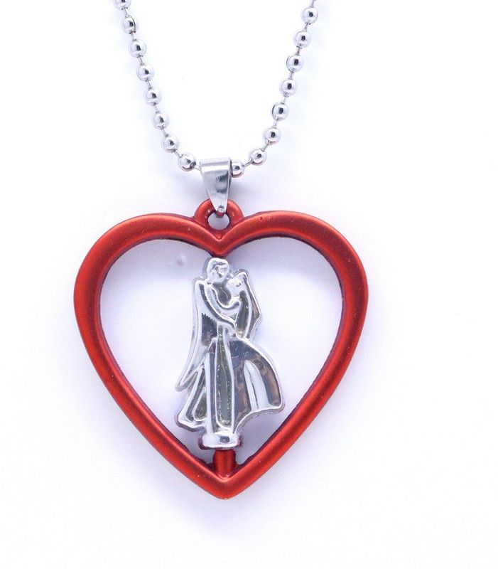 Latest Design Rotational Couple Heart Engraved Dual Red & Silver Pendant Locket Rhodium Stainless Steel
