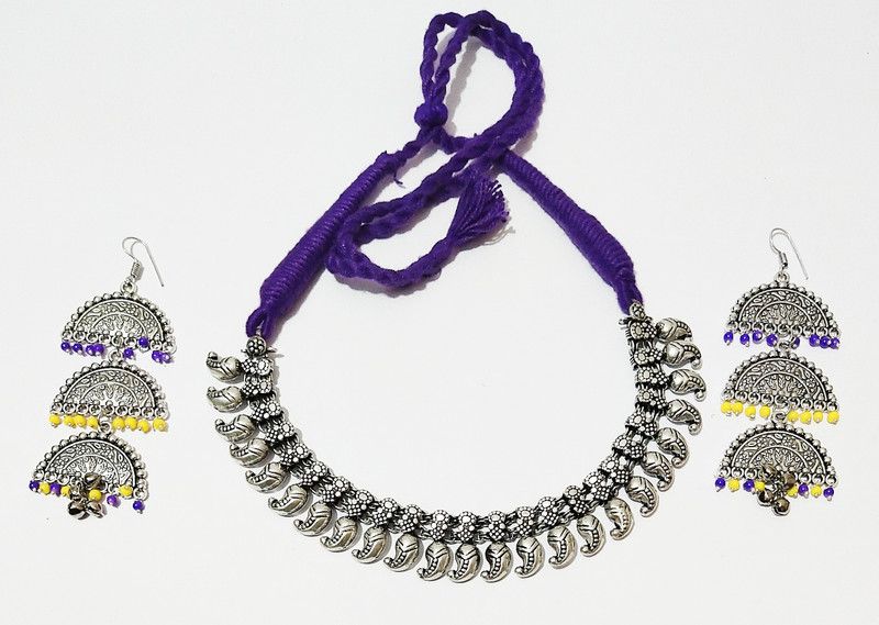 Metal Silver Purple, Silver Jewel Set  (Pack of 1)