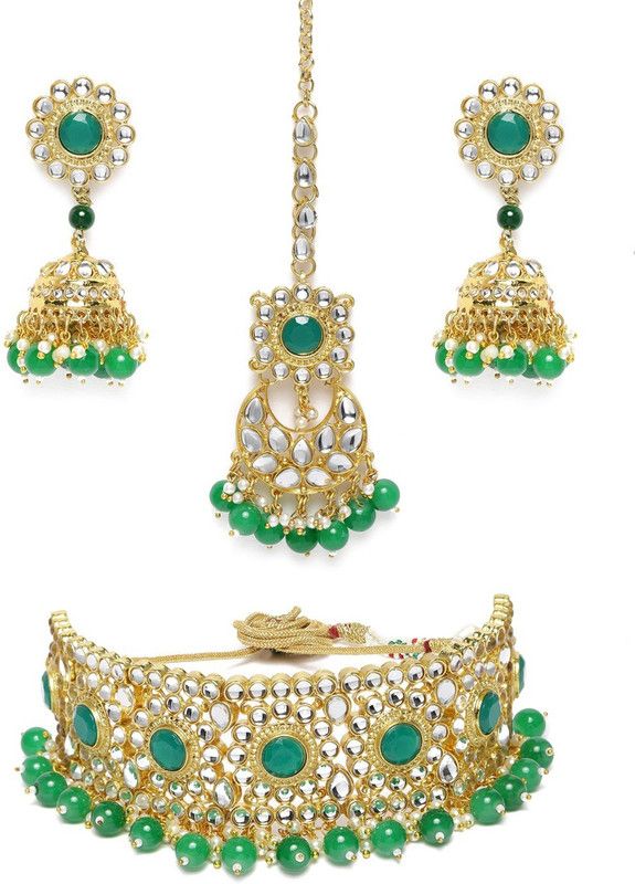 Stone Gold-plated Green, White Jewel Set  (Pack of 1)