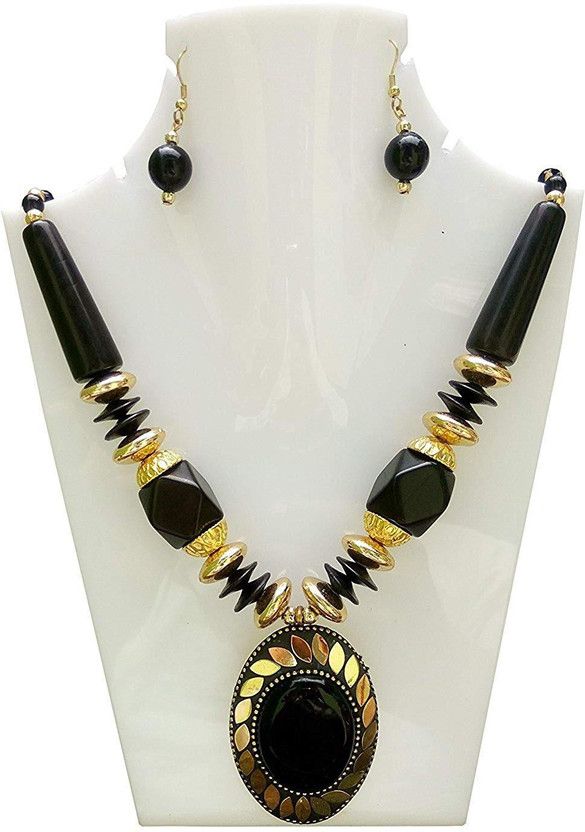 Stone Brass Black Jewel Set  (Pack of 1)