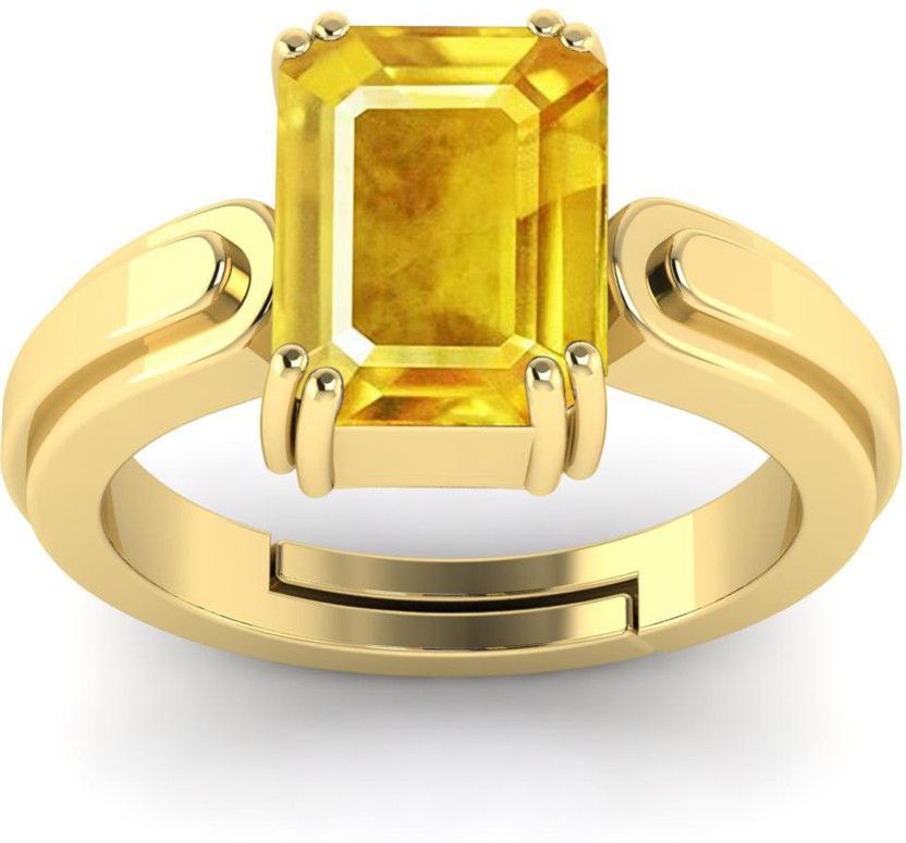 7.25 Ratti Natural Yellow Sapphire Pukhraj Gemstone for Women's and Men's Brass Sapphire Ring