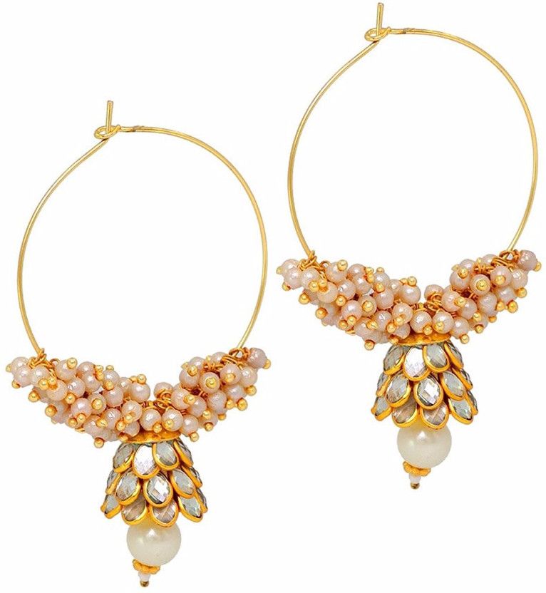 Trendy Sparkle Pearl Alloy Hoop Earring