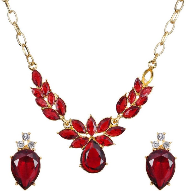 Crystal Gold-plated Red Jewel Set  (Pack of 1)