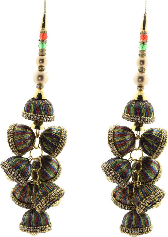 Fashionhaat Multi Silk Thread Women's Hanging Latkan For Grab Style Silk Thread Zircon Chain Multi & GoldenTouch Plastic Moti Handmade Latkan Suitable For Suit Sari Gown Lehenga Dupatta Kurti ETC. Set of 1 Pair (Multi ) Brooch  (Multicolor)