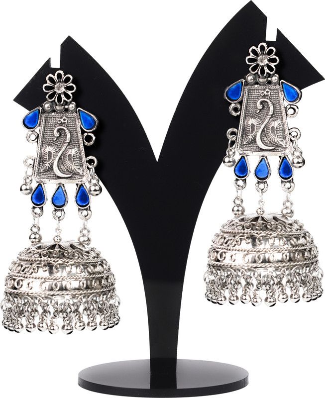 Silver Oxidised Big Jhumka Earrings German Silver Jhumki Earring
