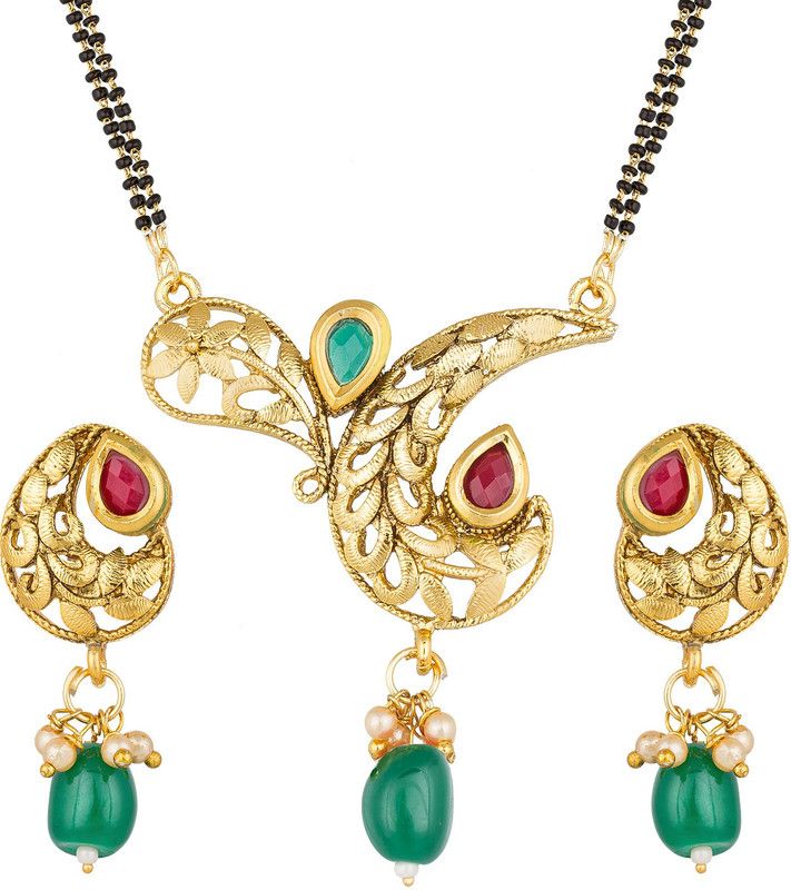 Metal, Alloy Gold-plated Green, Pink, Gold Jewel Set  (Pack of 1)