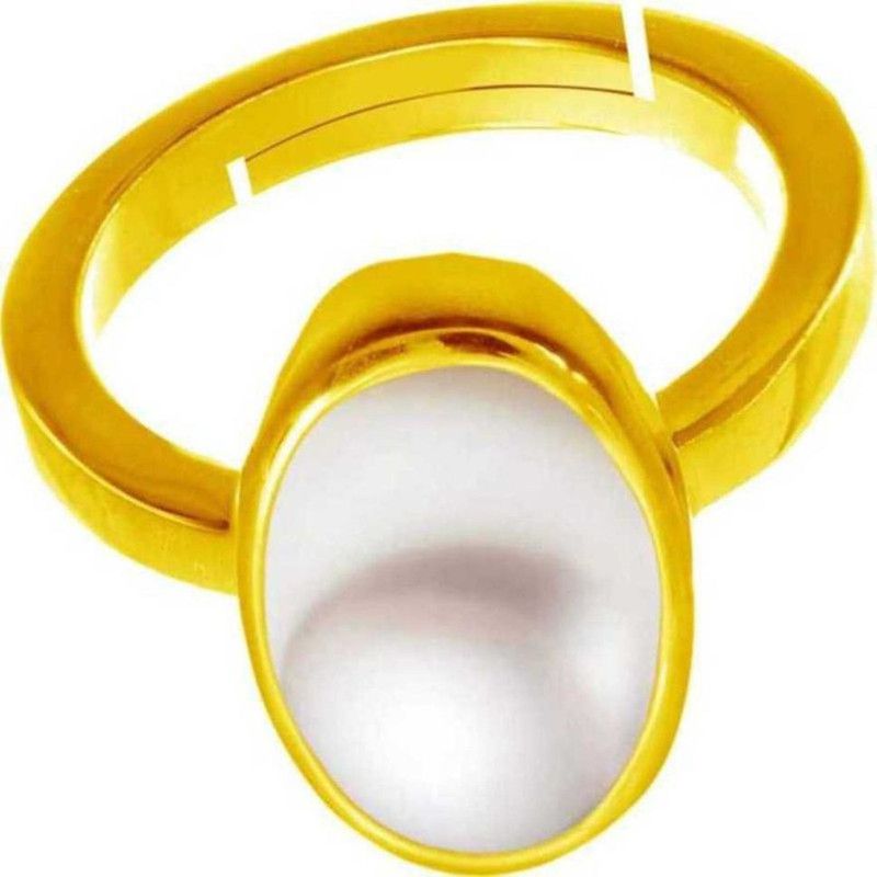 Pearl Moti Gemstone Elegant Ring for Men & Women Brass Gold Plated Ring