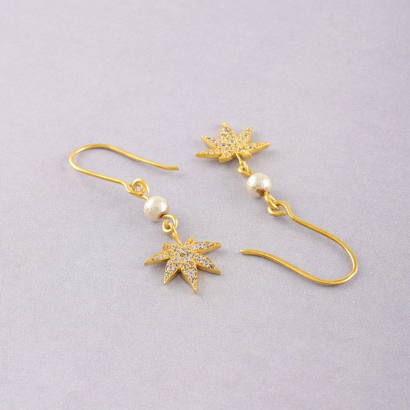 Gem O Sparkle 925 Strling Silver Leaf Gold Plated Dangle Earring Silver Drops & Danglers