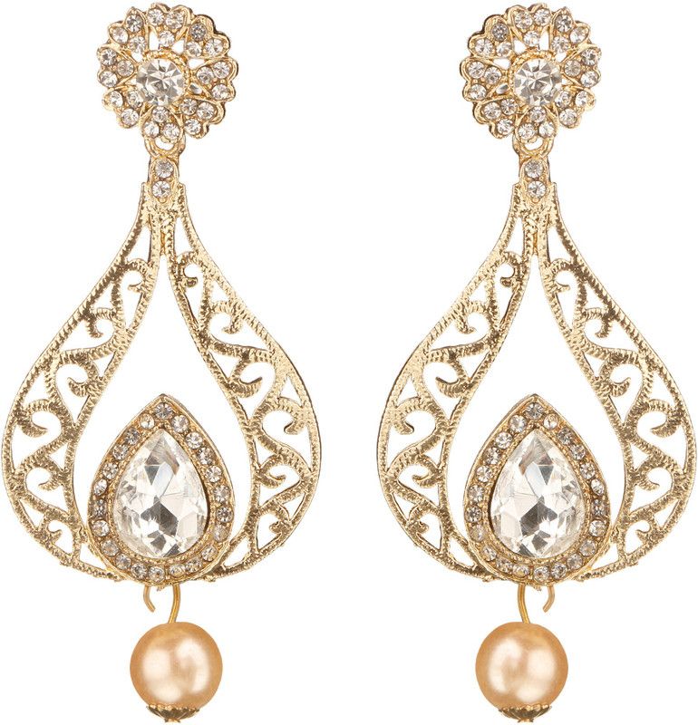 Attractive Heart Shape White Stone & Pearls Dangle Earring For Women Beads, Pearl Alloy Earring Set