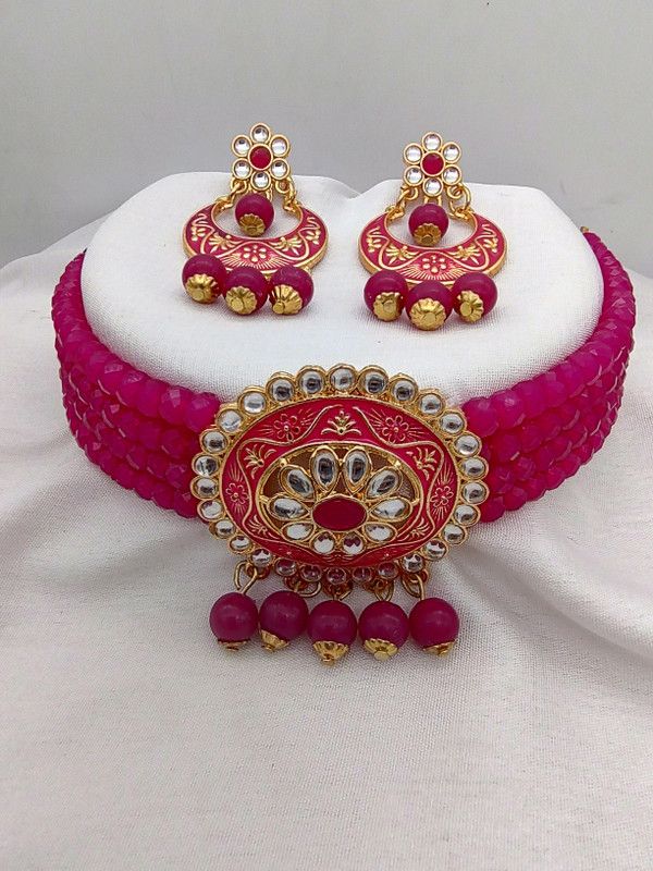 Alloy Jewel Set  (Pink, Gold, White)