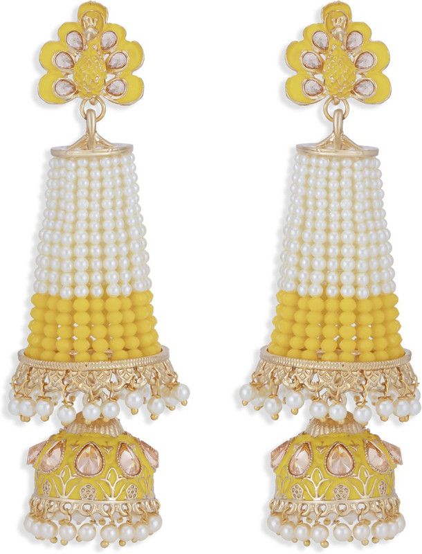 Sukkhi Pretty Pearl Gold Plated Kundan Meenakari Jhumki Earring for Women Alloy Jhumki Earring