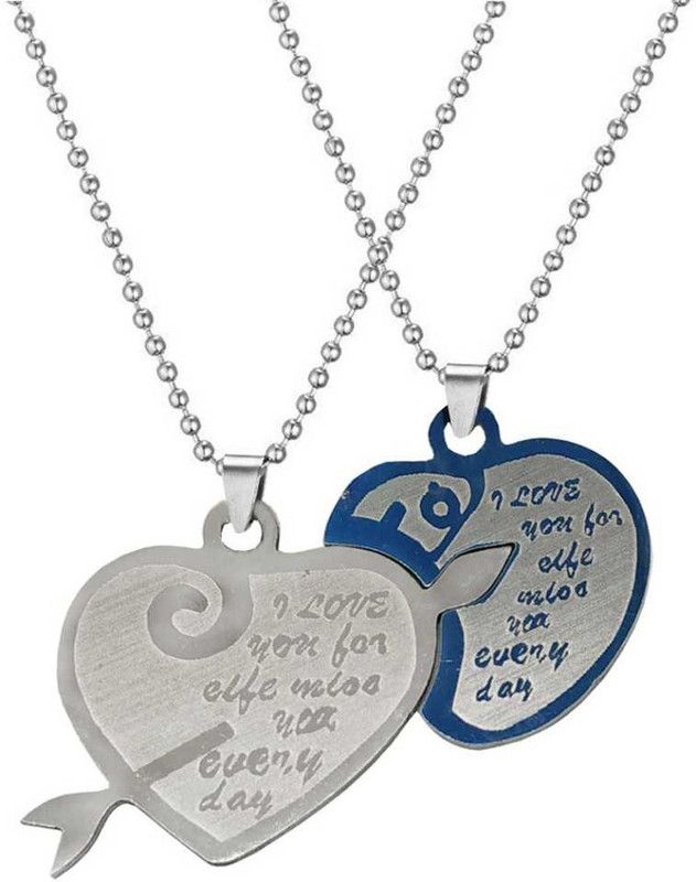 Silver Plated Heart Shaped Pendant Set with Chain for Girls and Women Silver Stainless Steel Pendant