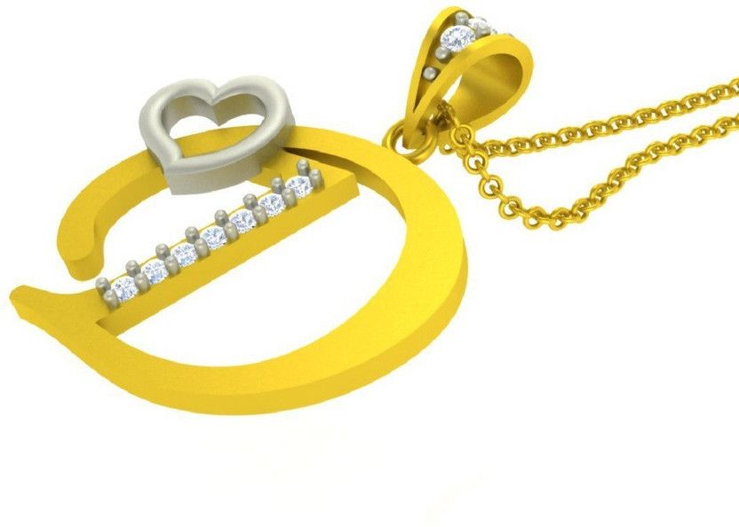 Heart Collection Valentine Collection Alphabet Letter "D" With Heart With Chain Gold-plated Cubic Zirconia Brass Pendant