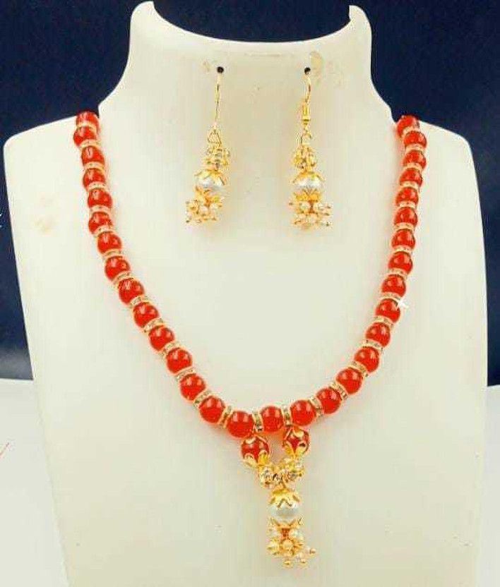 Alloy White, Gold, Red Jewel Set  (Pack of 1)