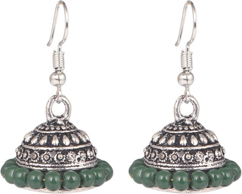 Green Beads Alloy Jhumki Earring