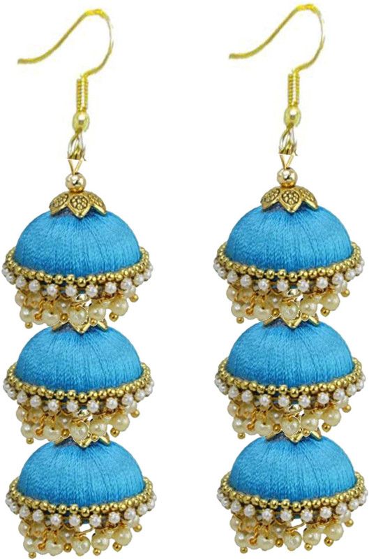 Silk Thread High Quality Three Layer Hook Drop Jhumki Earrings For Women Hook Dangle Silk Dori Jhumka Earrings For Girls Beads Silk Dori Jhumki Earring, Hoop Earring, Earring Set Beads Silk Dori Jhumki Earring