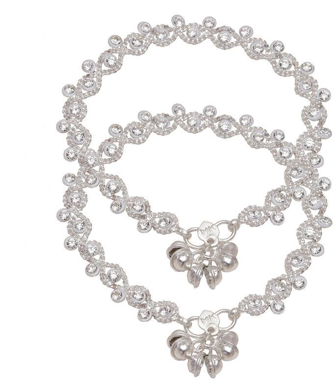 Dzinetrendz Silver plated CZ studded Stylish Elegant Ethnic traditional Bridal Wedding payal pajeb Anklet Women Brass Anklet  (Pack of 2)