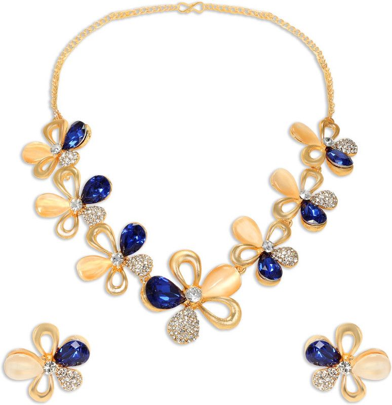 Brass Gold-plated Gold, Blue, White Jewel Set  (Pack of 1)