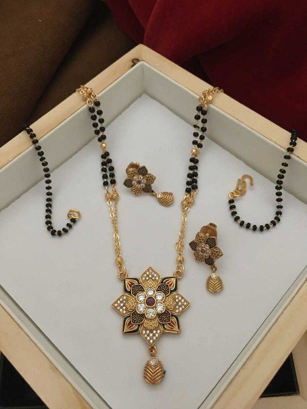 Brass Gold-plated Gold, Black Jewel Set  (Pack of 1)