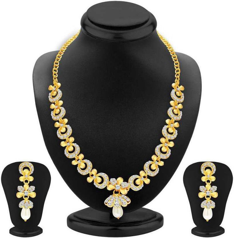 Alloy Gold-plated Silver, White Jewel Set  (Pack of 1)