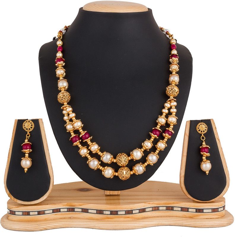 Brass Gold-plated Gold, Pink, White Jewel Set  (Pack of 1)