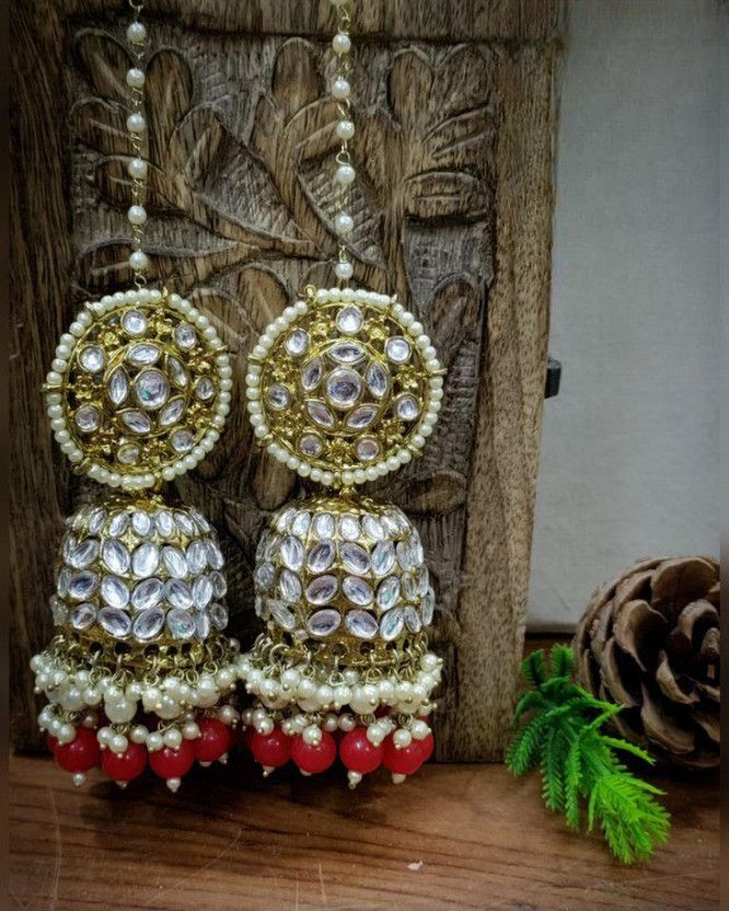Mehendi Polish Paachi Kundan Jhumkas Alloy Jhumki Earring