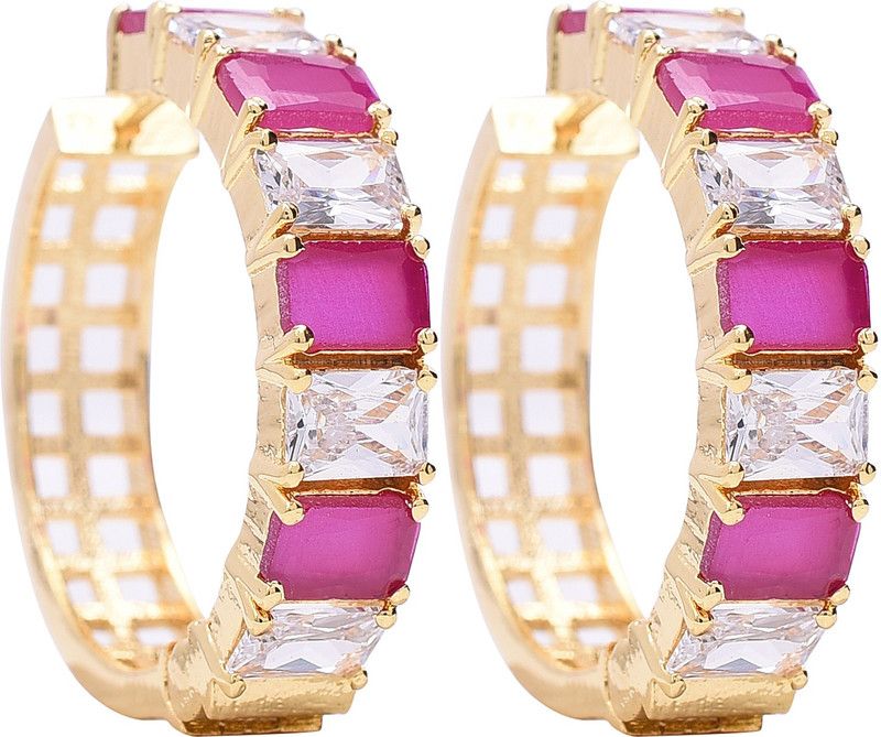 Gold Plated American Diamond CZ Hoop Earrings Cubic Zirconia Brass Hoop Earring