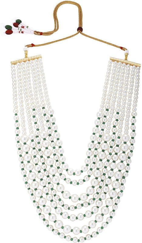 Gold Plated Pearl Beads Traditional Long Necklace With Adjustable Strap Jewellery For Women Gold-plated Plated Alloy Necklace