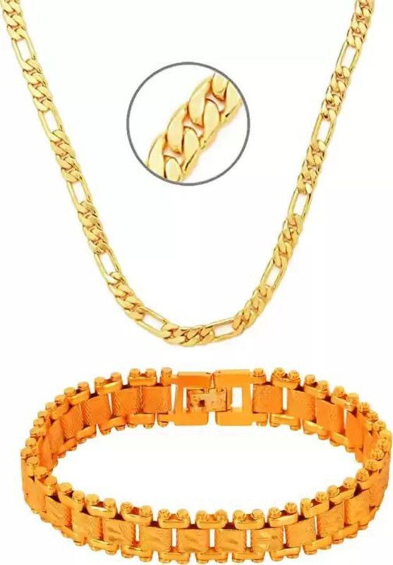 SACHIN CHAIN & LUCKY (BRACELET) COMBO Cubic Zirconia Gold-plated Plated Alloy Necklace Set