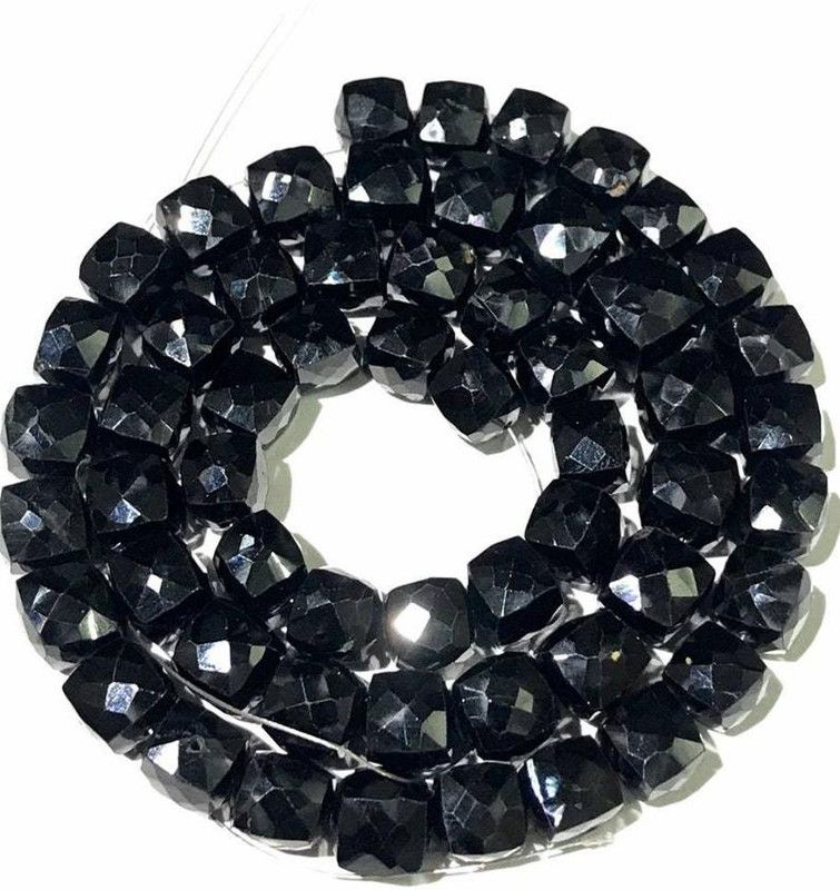 8 inch strand of gem black spinel Cube faceted black beads Spinel Stone Necklace