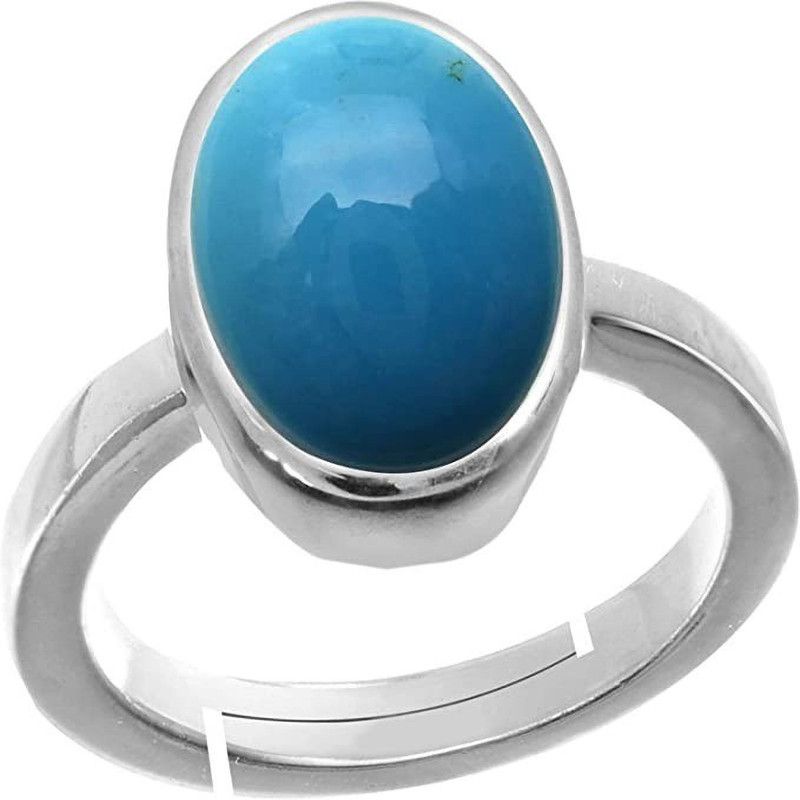 10.25 Ratti 9.87 Carat Turquoise Firoza Sky Blue Gemstone Panchdhatu Adjustable Brass Turquoise Silver Plated Ring