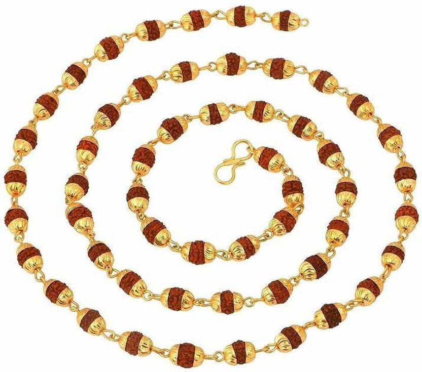 RUDRAKSH GOLDEN PLETED MALA Brass, Wood Chain