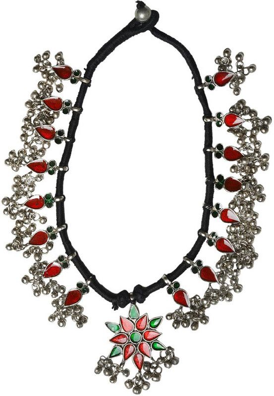 Teejh Tejashree Multicolored Silver Oxidised Necklace for Women Silver Plated Alloy Necklace