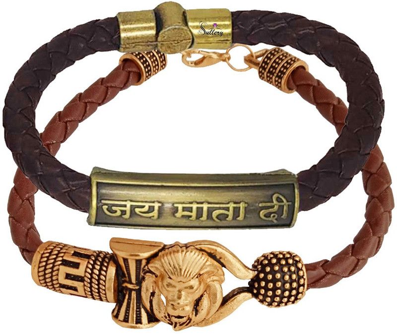 Brass, Leather Gold-plated Bracelet  (Pack of 2)