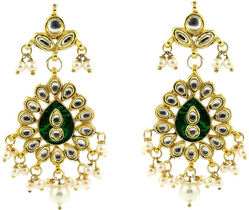 Kundan Meena Work Pearl Brass Drops & Danglers
